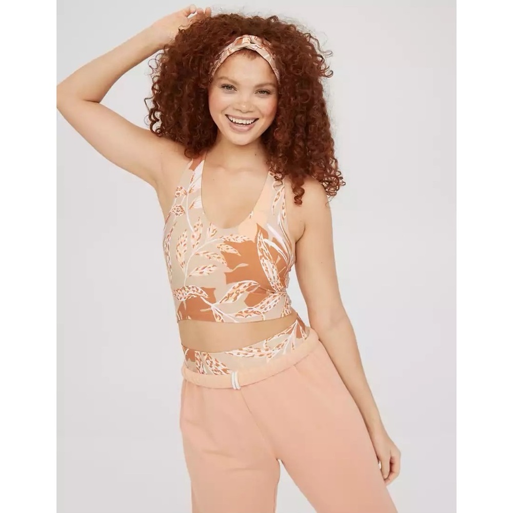 OFFLINE By Aerie Real Me Racerback Longline Sports Bra in Apricot